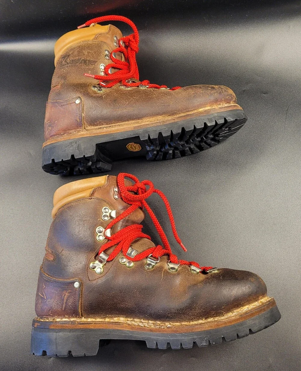 Vintage Kastinger Mountaineering Boots Mens 8.5 Brown Leather Vibram 70s Austria